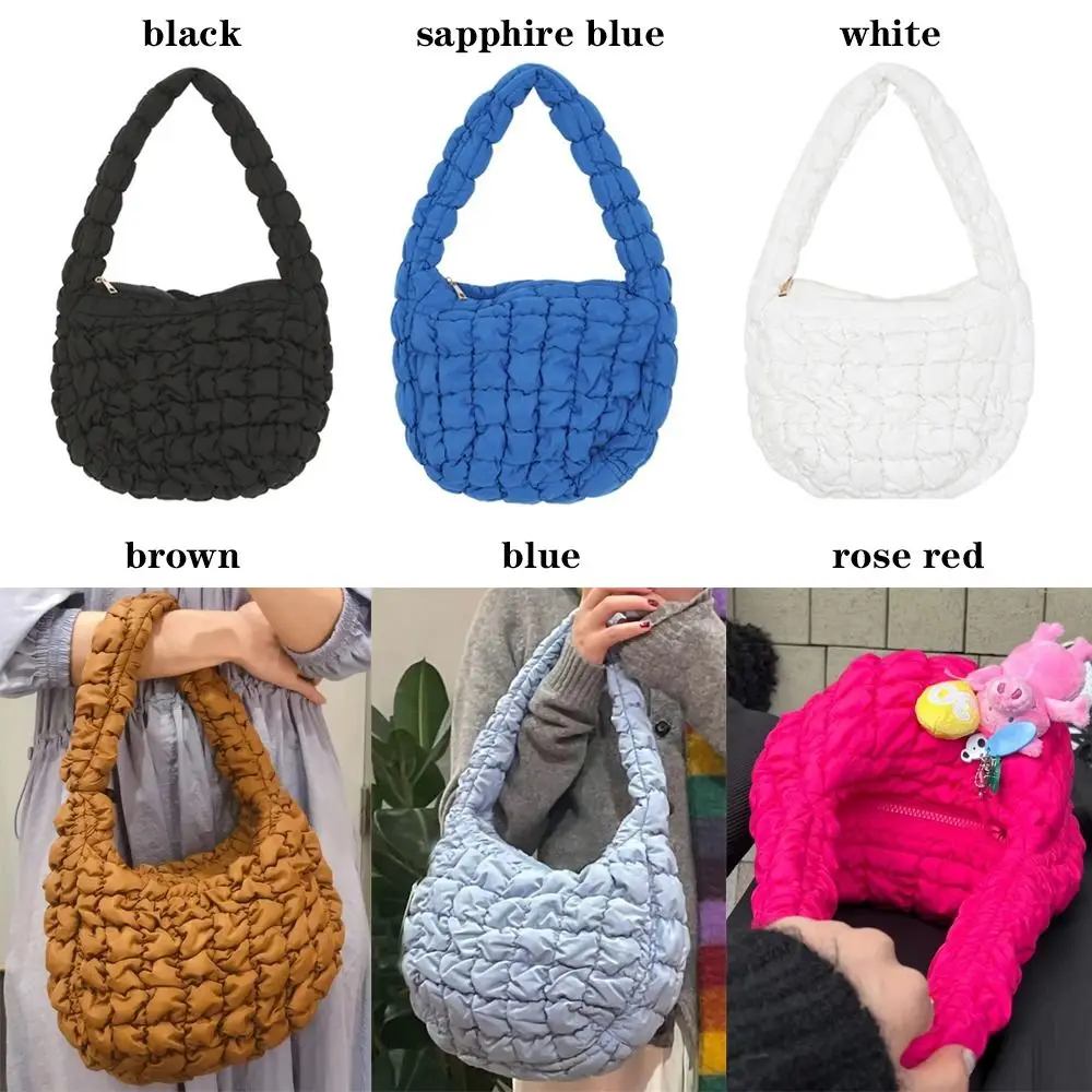 Fashion Girls Handbag Plaid Hobo Bag Space Cotton Padded Cloud Bag Down Cotton Shoulder Bag Versatile Shoulder Bag