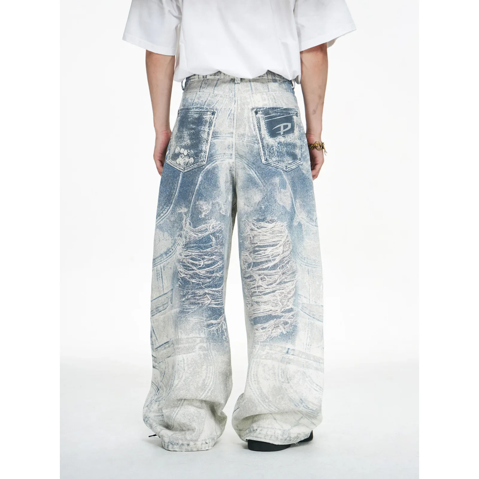 NICE Retro American 3D Printed Denim Wide Leg Pants Key Chain Digital Print High Waist Jeans Casual Comfortable Women's Trousers