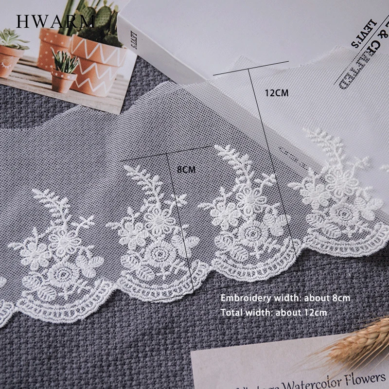 14yard/Pcs White Embroidery Mesh Lace Fabric Accessories Diy Wedding Sewing Skirt Table Runner Christmas Decorative Sleeve Cloth