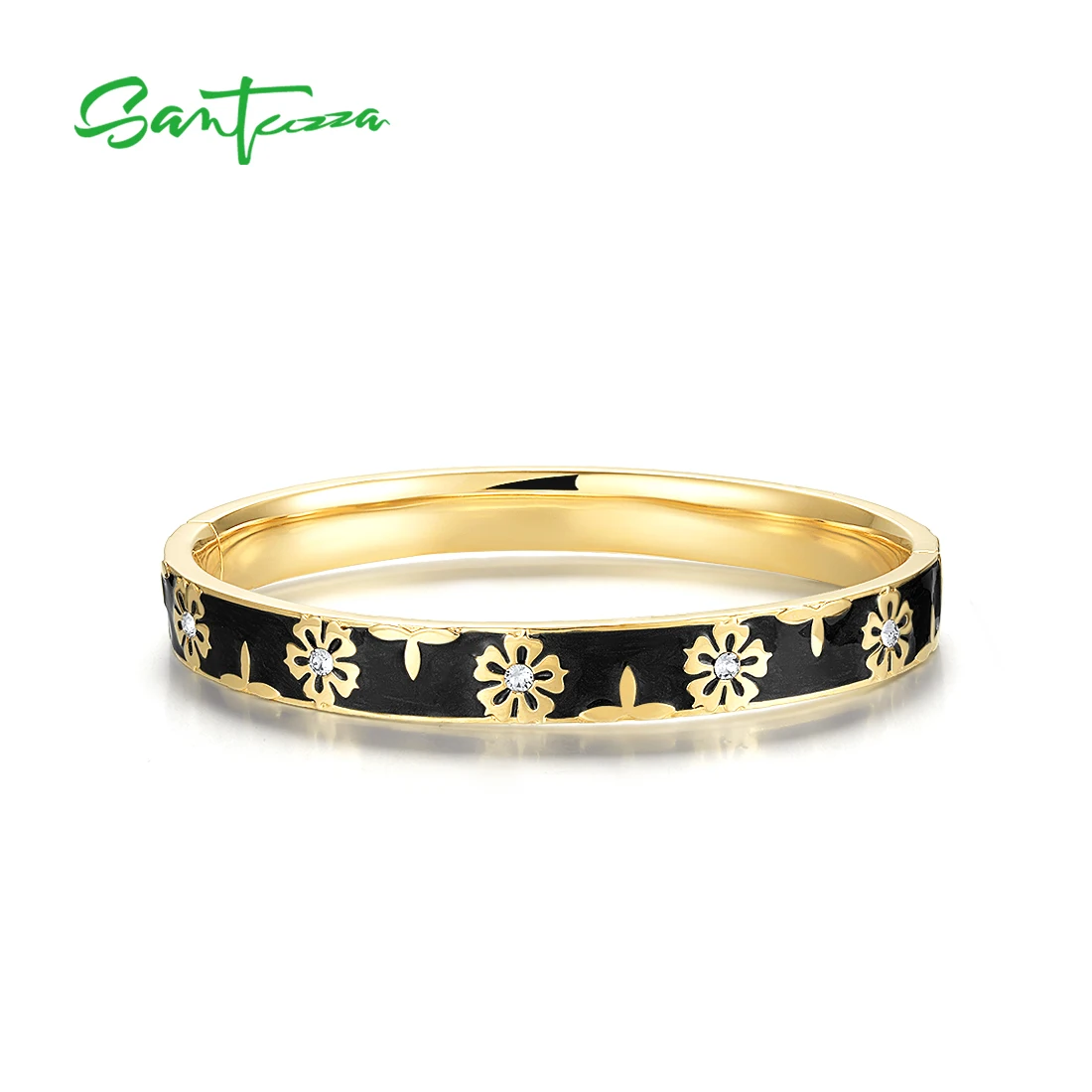 SANTUZZA النحاس الإسورة للمرأة تألق الأبيض كريستال العصرية زهرة أنيقة الإسورة الأزياء والمجوهرات المينا