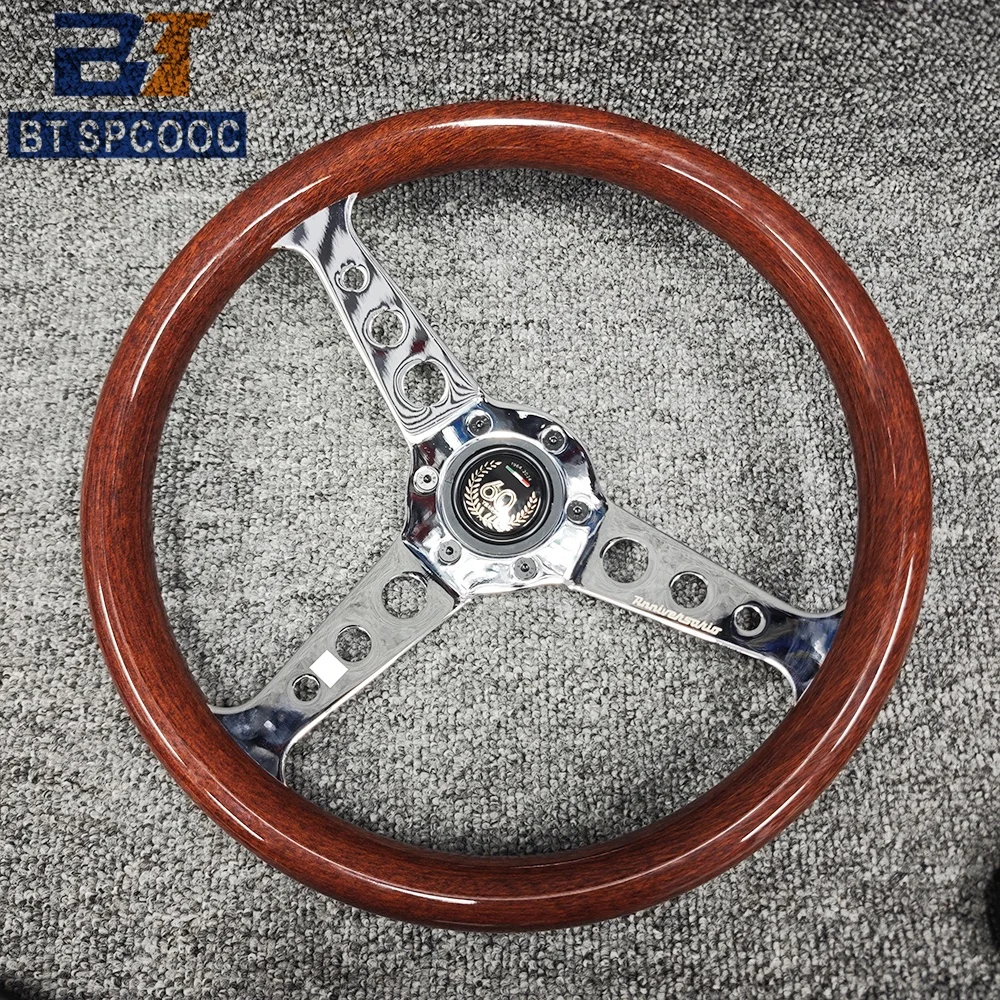 Spcooc 60th Anniversary Classic Wood Grain Sports Steering Wheel 14 Inch 350mm Concave Middle Polishing Aluminum Spoke