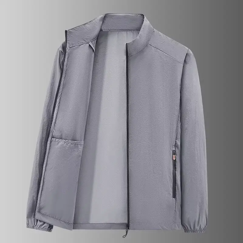 Summer New Men's Stand Up Collar Sunscreen Suit UV Resistant Breathable Sporty Casual Lightweight Loose Fit Quick Drying Jacket