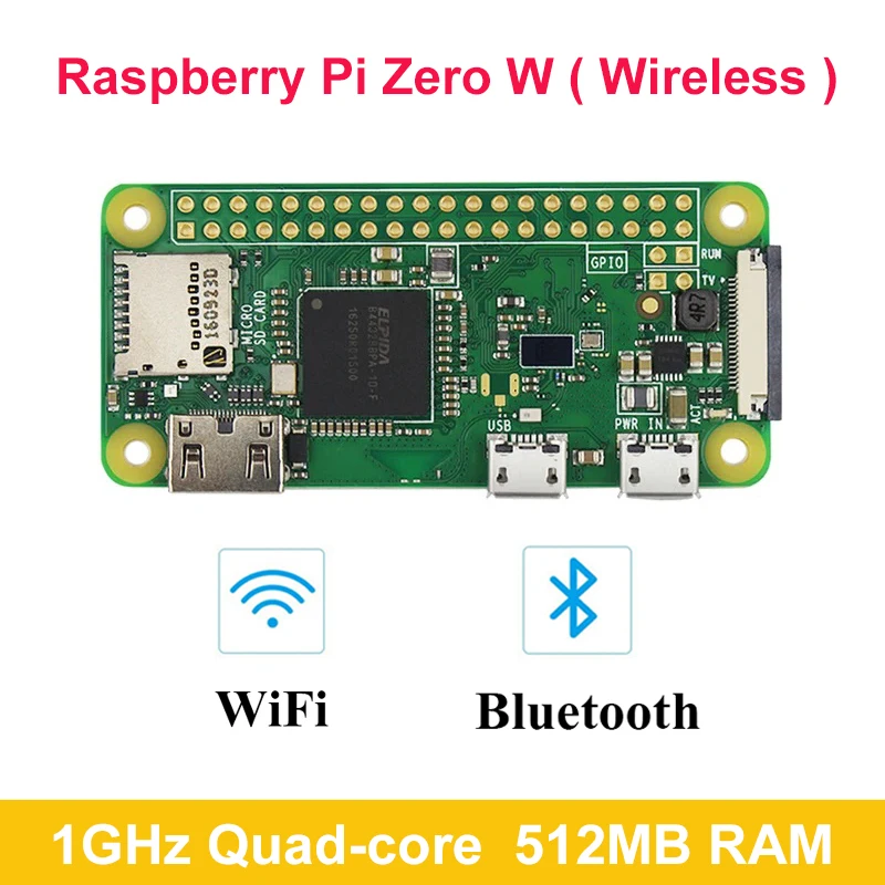 Raspberry Pi Zero W Wireless 1GHz CPU 512MB RAM Built-in WiFi Bluetooth 1080P HD Video Output Pi 0 W