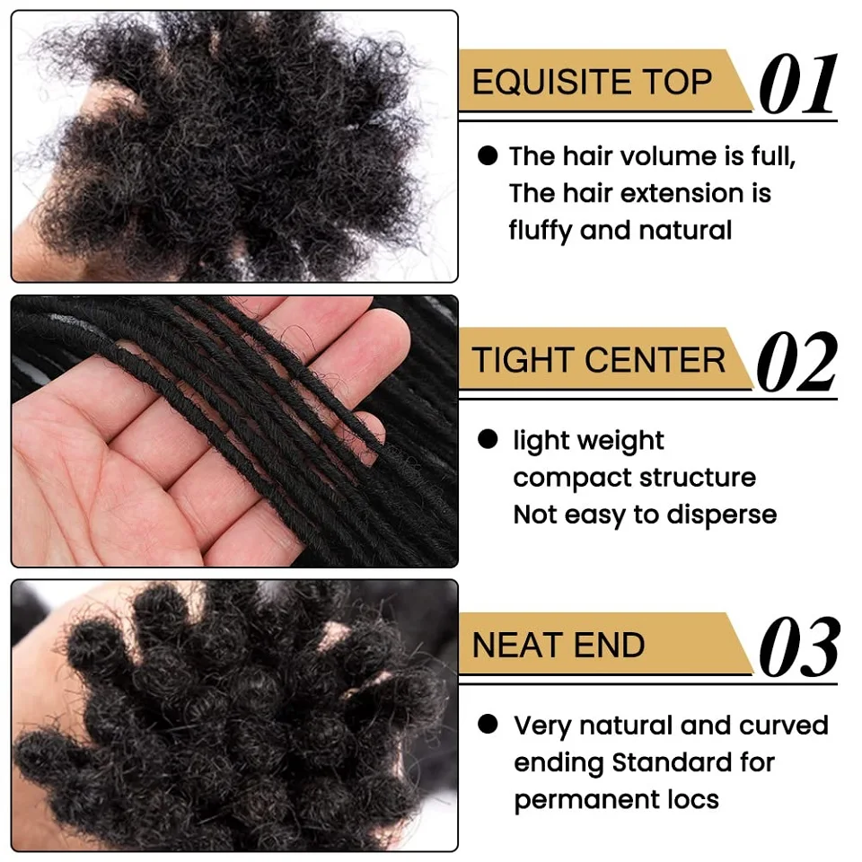 0.2cm Microlocs Dreadlock Extensions 100% Human Hair for Men Women Crochet Braids Hair Full Handmade Permanent Loc Extentions