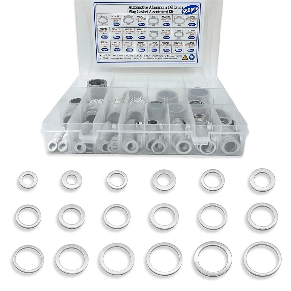 

560pcs Crush Washer Oil Drain Plug Gasket Aluminum Washer Crush Seal Assortment Kit,Metric M6 M8 M10 M12 M14 M16 M18 M20 M22 M24
