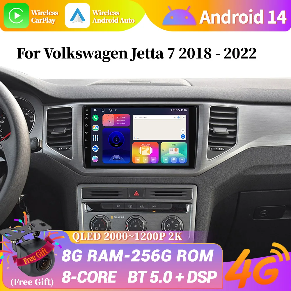 Android 14 Carplay Auto dla Volkswagen Jetta 7 2018-2022 Radio samochodowe Multimedia GPS Autoradio Odtwarzacz wideo WIFI + 4G