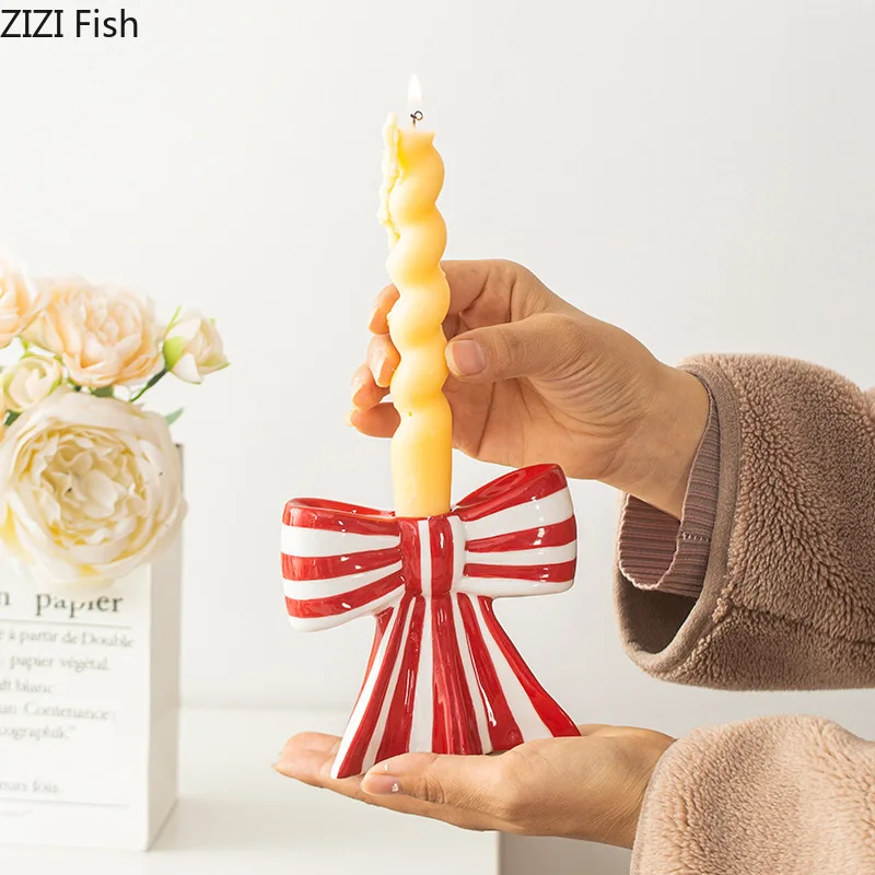Classic Color Bow Candle Holder French Romantic Wedding Ceramic Candlestick Decoration Candlelight Dinner Atmosphere Decoration