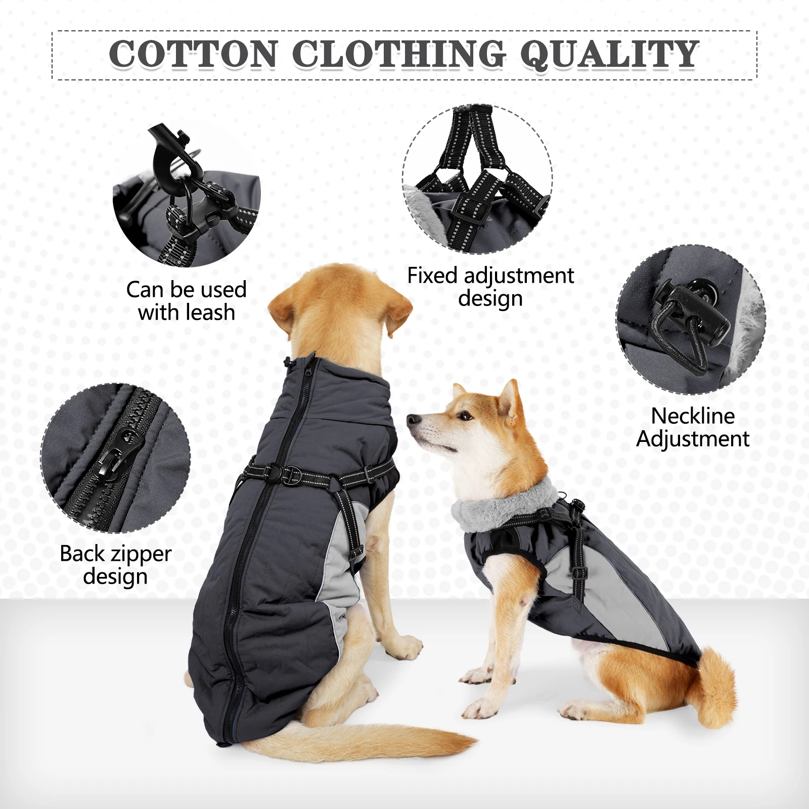 Dog Vest Jacket for Medium Large Dogs with Harness Reflective Fleece Warm Winter Coat Dog Clothes Waterproof Bulldogs Clothing