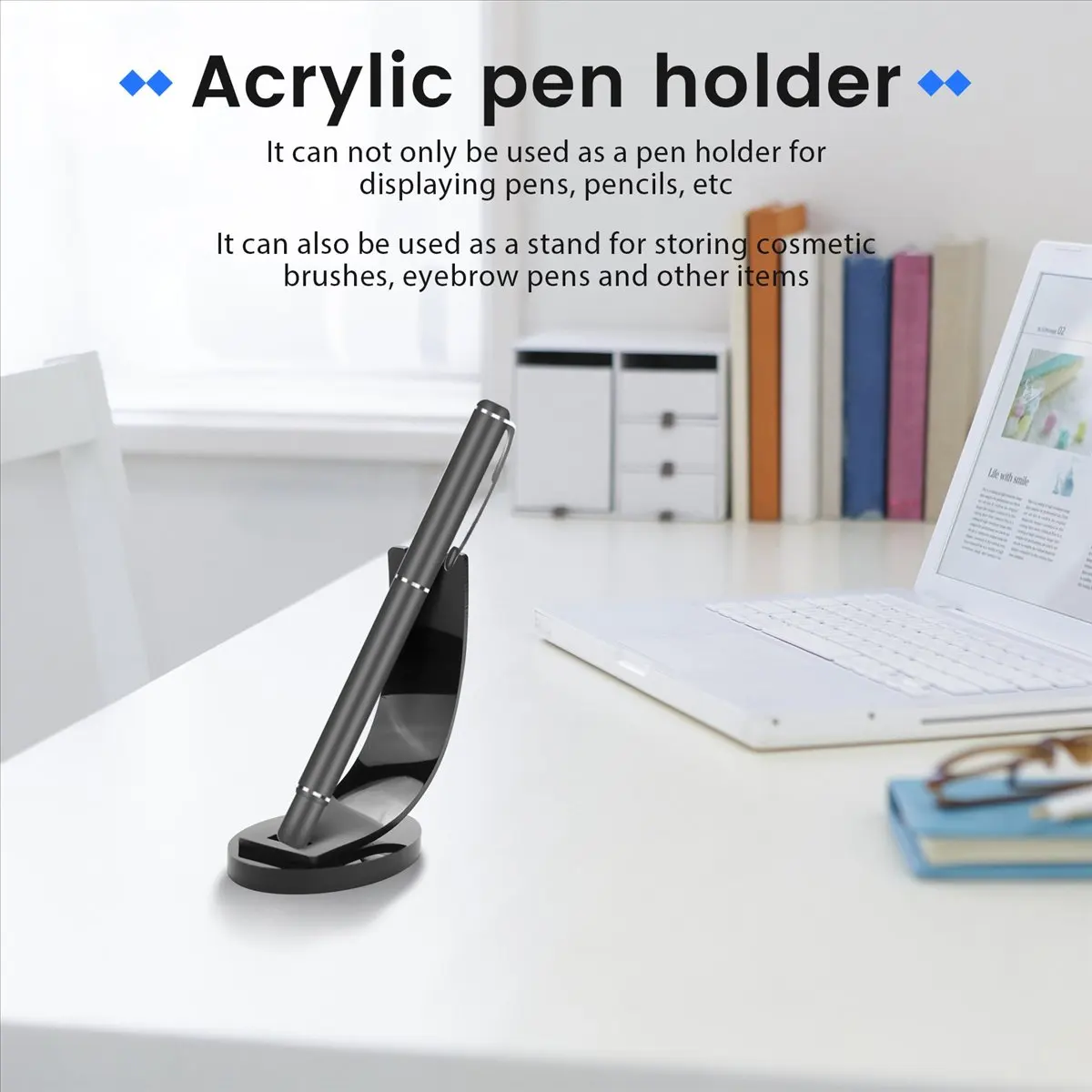 【STABLE QUALITY】2 Pieces Acrylic Pen Holder Display Stand Pencil Display Holder Fountain Pen Ballpoint Pen Display Rack (Black)