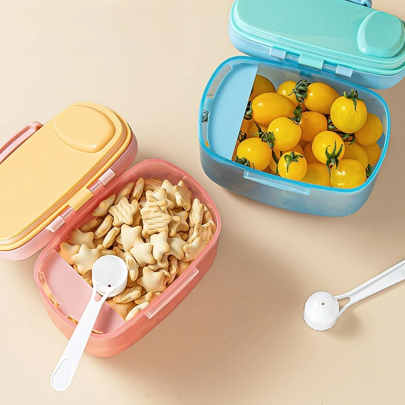 Maternal and Infant Double-layer Storage Sealed Milk Powder Grid with Powder Spoon Portable Large-capacity Milk Powder Box