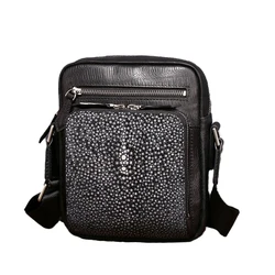Winter New High Quality Pearl Fishskin Men's Shoulder Bag Genuine Leather Men's Bag Fashion Casual Crossbody Bag