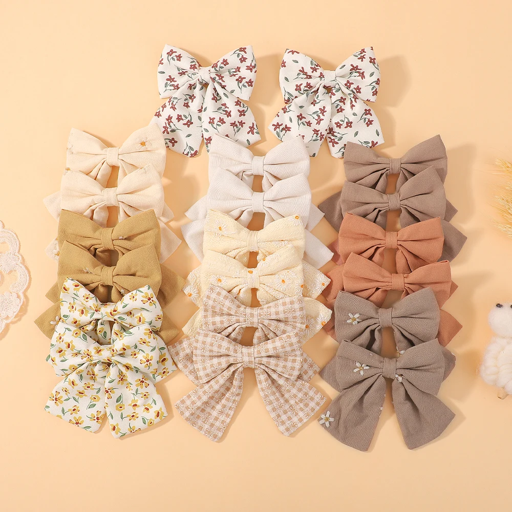 10 Teile/satz Baumwolle Gestickte Blume Bogen Haar Clips für Baby Mädchen Weiche Bowknot Haarnadeln Barrettes Kind Headwear Haar Zubehör
