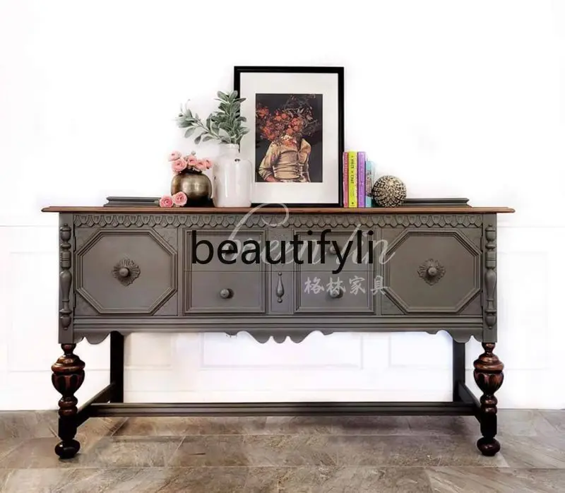 

French retro solid wood entrance hall entrance cabinet/decorative cabinet/simple modern locker side table