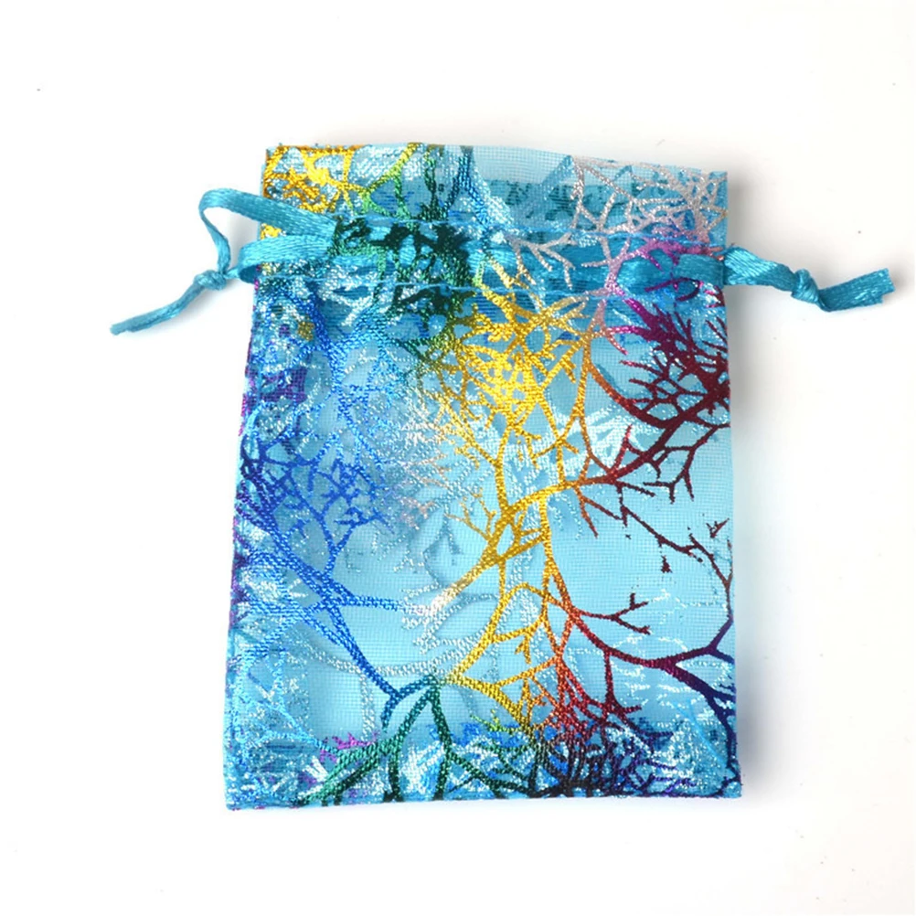 

100 pcs Organza Gift Bags Premium Coral Grain Drawstring Storage Candy Biscuit Food Jewelry Packaging Half Transparent
