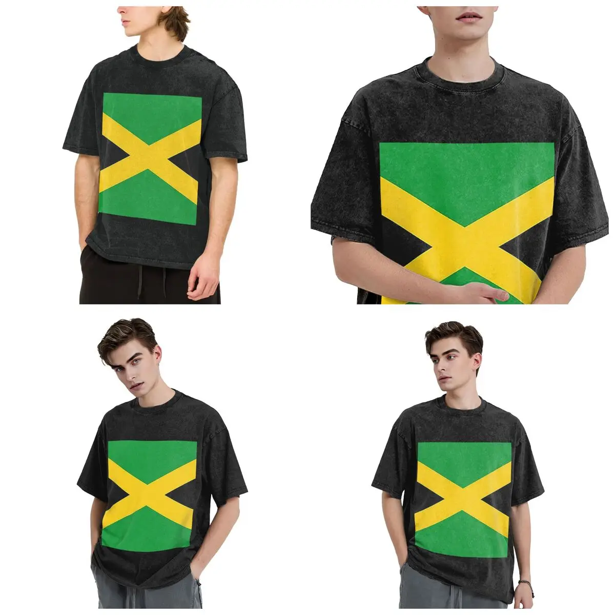Streetwear T-Shirts Flag Of Jamaica Jamaican Flag Washed T Shirt Short Sleeve Hip Hop T-Shirt Tops Tees for Men Women