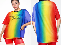 New Arrived Fit Funky casual sports wear short sleeve mesh top rainbow tshirt tee  0928