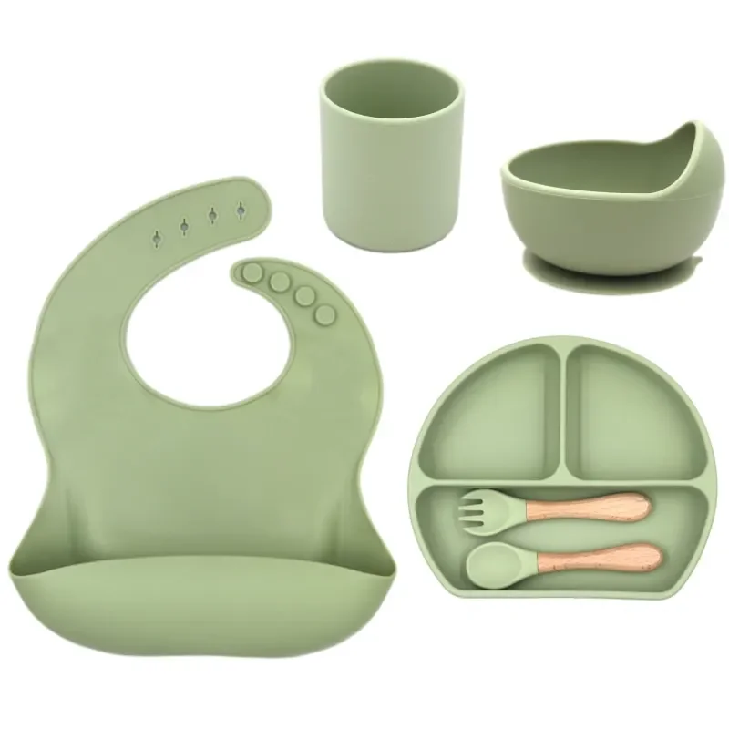 New Born Baby Products 100% Food Silicone Bowl Spoon Sensory Sufficient Bib Inventory Gorgeous Plate Feed Set