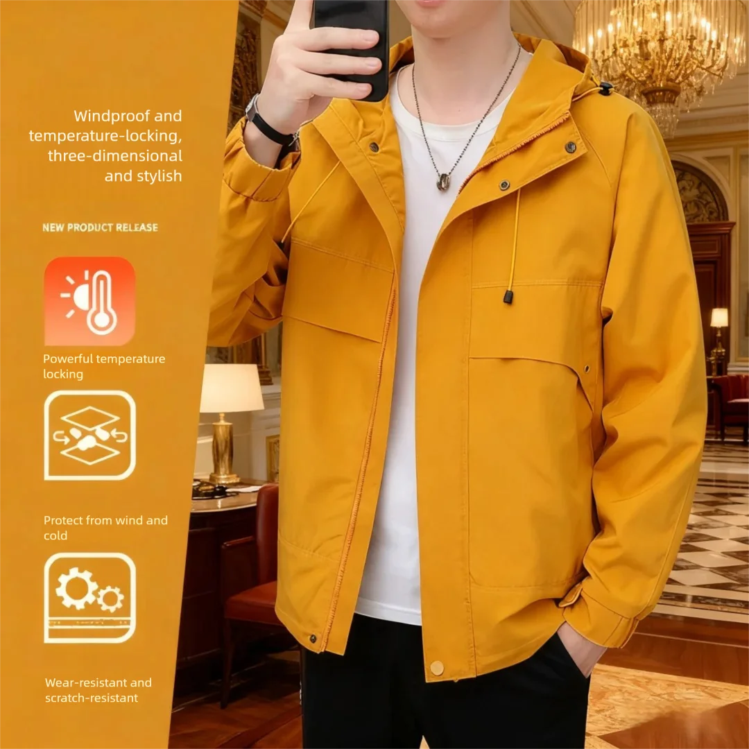 Men's Hooded Utility Jacket - Heavyweight Casual Coat with Modern Fit for Transitional Seasons