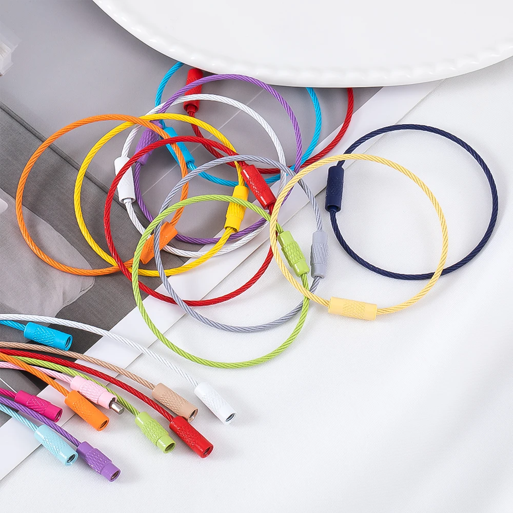 1-10pcs Colorful Steel Wire Keychain Cable Loop Screw Lock Rope Key Holder Keyring Key Chain Rings DIY Jewelry Making Supplies
