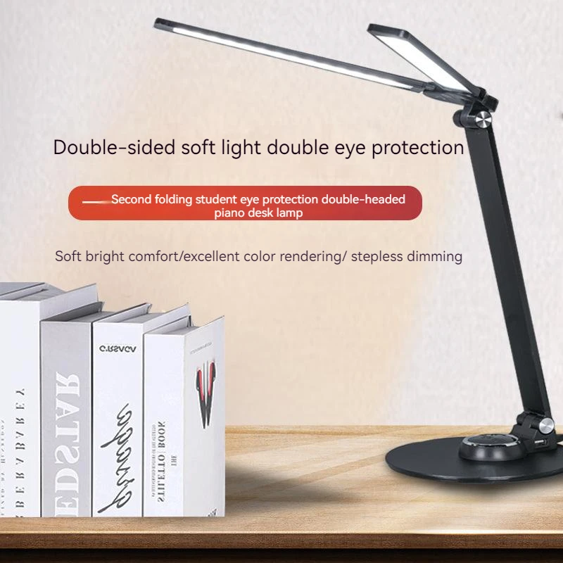 LED Double Head Reading Table Lamp 56Pcs LED Lights Adjustable Swing Arm Lamp  Folding Light for Office/Study/Working USB Power