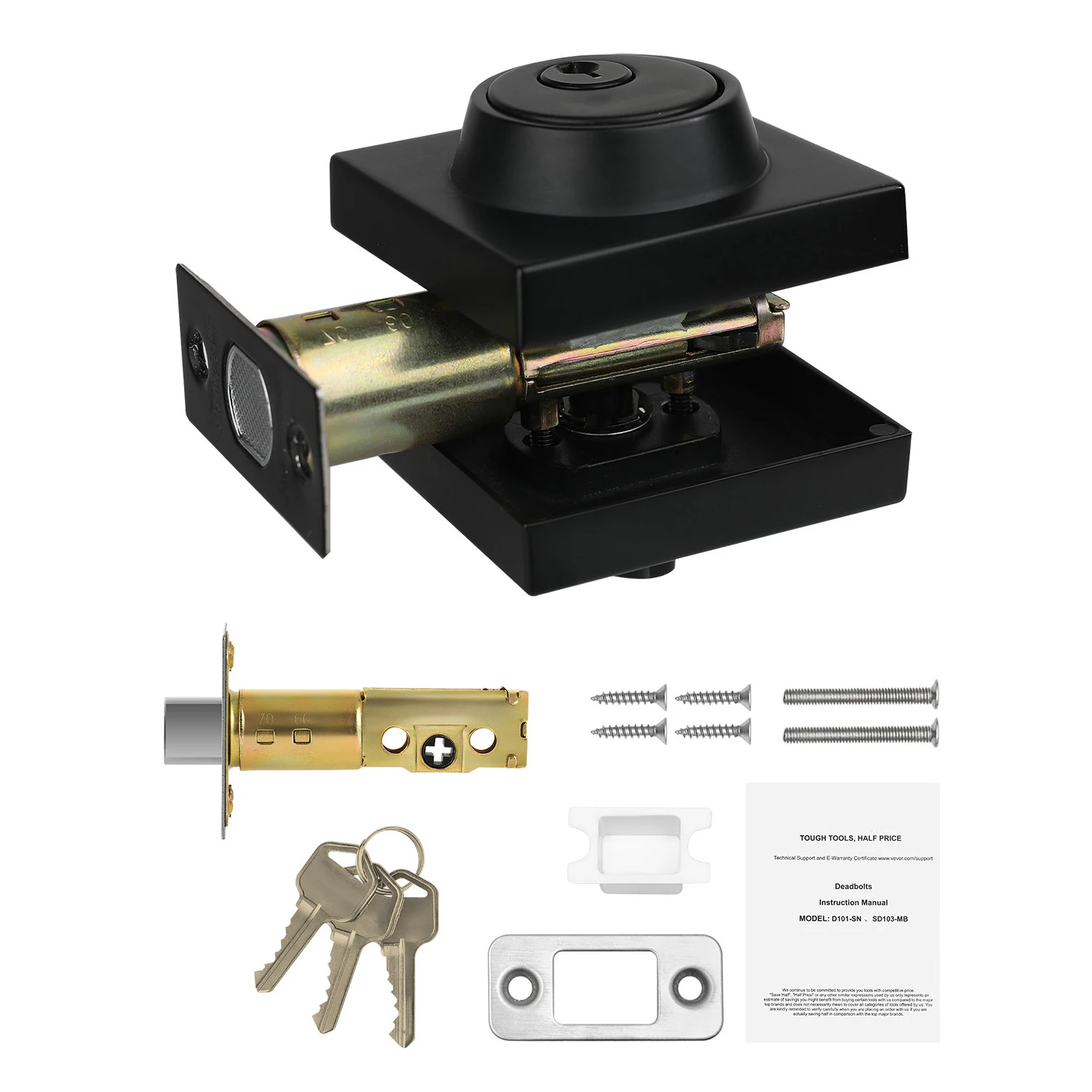

SucceBuy Deadbolt Lock Square Single Cylinder Dead Bolt Keyed Fits Standard Size Interior Exterior Doors Full Metal 3 Keys