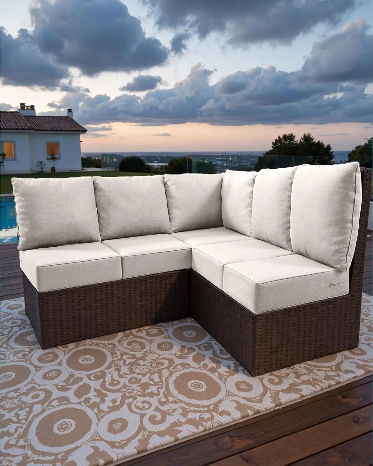 Water-Repellent Outdoor Cushion Set for 5-Seat Sectional Sofa & L-Shape Rattan Wicker Loveseat 24x24x6 11pc, Customized