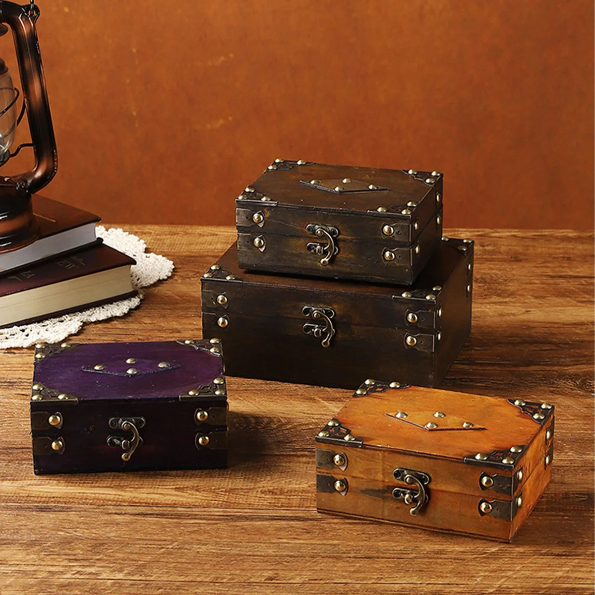 

Vintage Chest Kids Gifts Keepsakes Box, Handicrafts Wooden Storage Box for Decorative Jewelry Pearl Trinkets Decorative Trunk