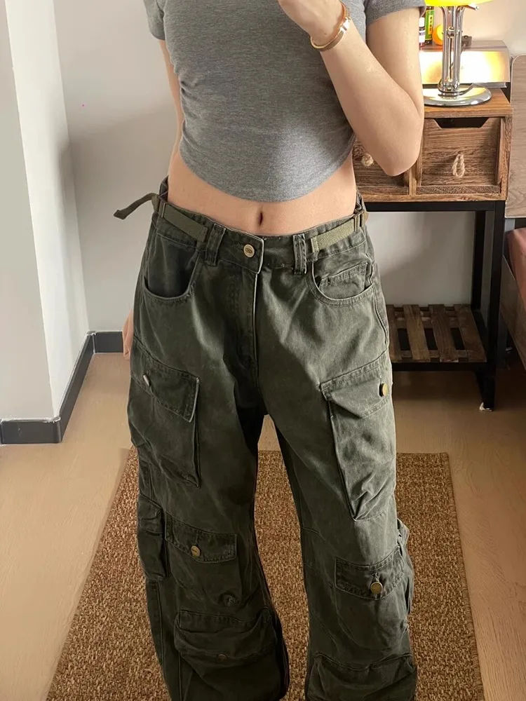 

American Retro Work Pants Men's Loose Straight Leg Trousers with Multiple kets High Waist Zipper Closure Casual Pants