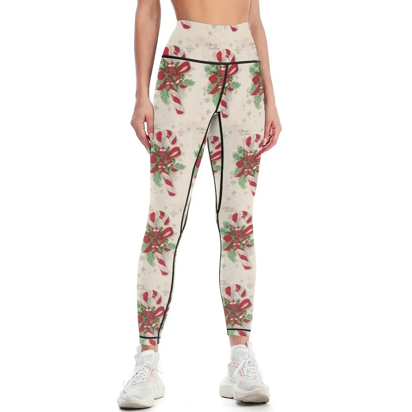 

A Vintage Merry Christmas Candy Cane Leggings active wear Legging sexy woman Legging sport Sports female Womens Leggings