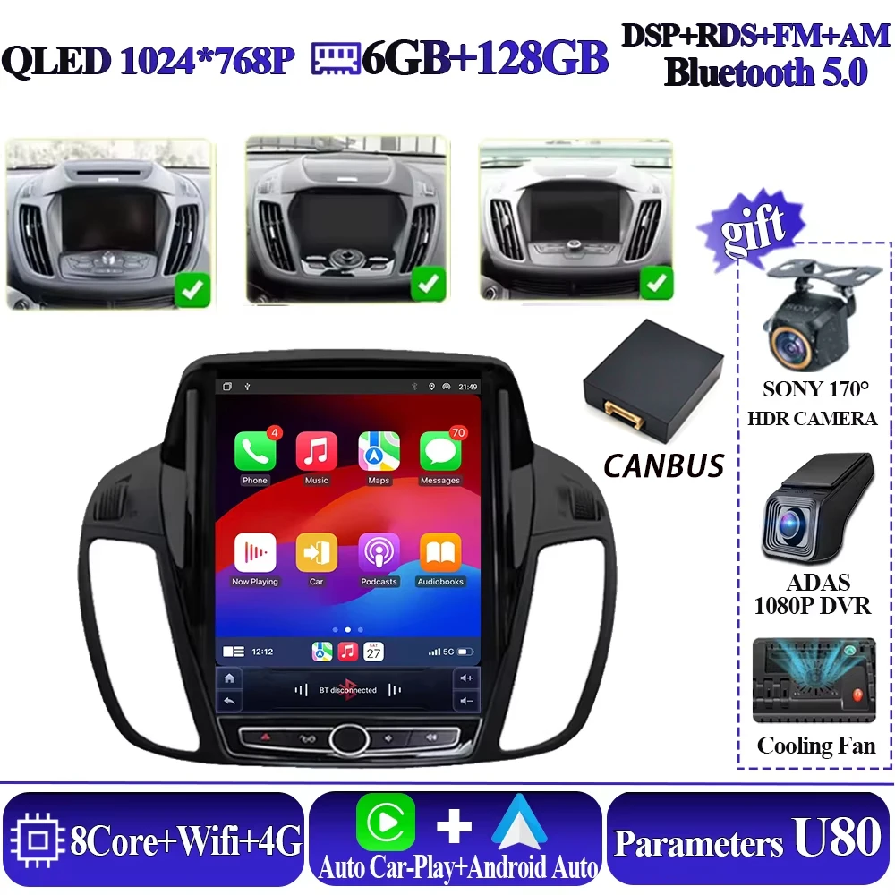 Android 16 autoradio voor Ford Kuga 2 Escape 3 2012-2019 Android 13 autoradio draadloze CarPlay 2 Din GPS navigatie Bluetooth