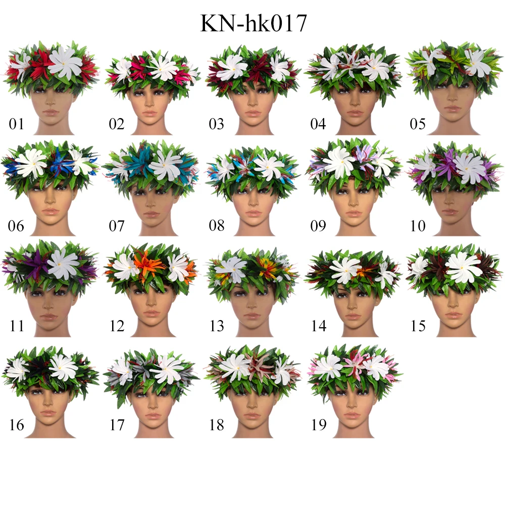 Hula 소녀 용품 하와이안 꽃 왕관 하쿠 스타일 메일리프 졸업 레이 열대 화이트 티아라 신부 꽃 머리띠