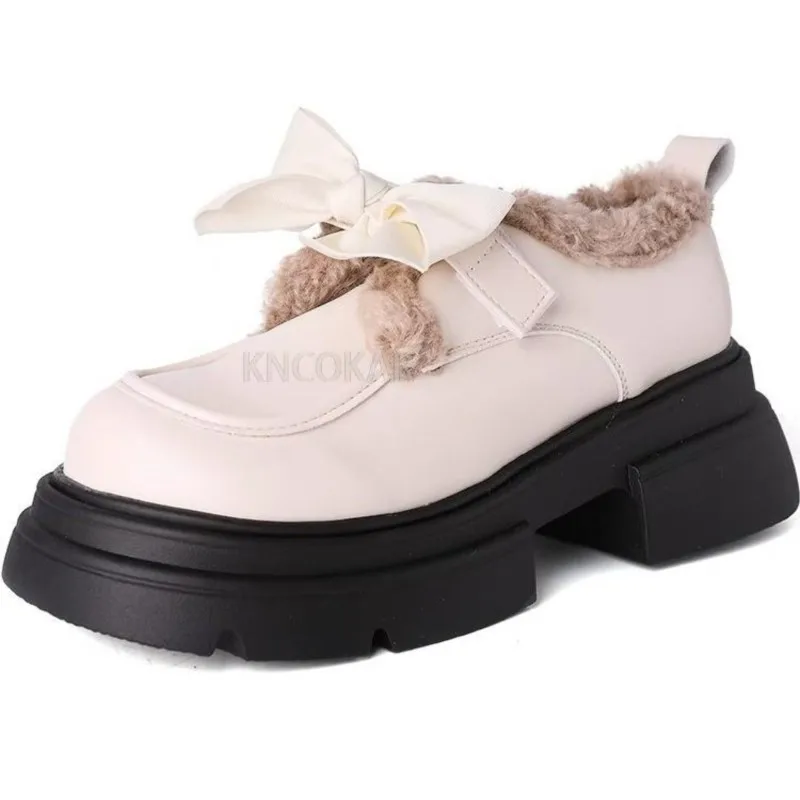 

Women's 2025 autumn and winter new plush and warm cotton shoes with small leather shoes