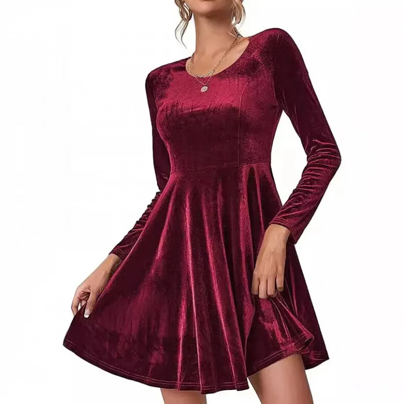 New Arrival Wspaniała aksamitna sukienka Miękka w dotyku, zwiewna sylwetka Idealna na codzienne wyjścia i specjalne okazje — 2