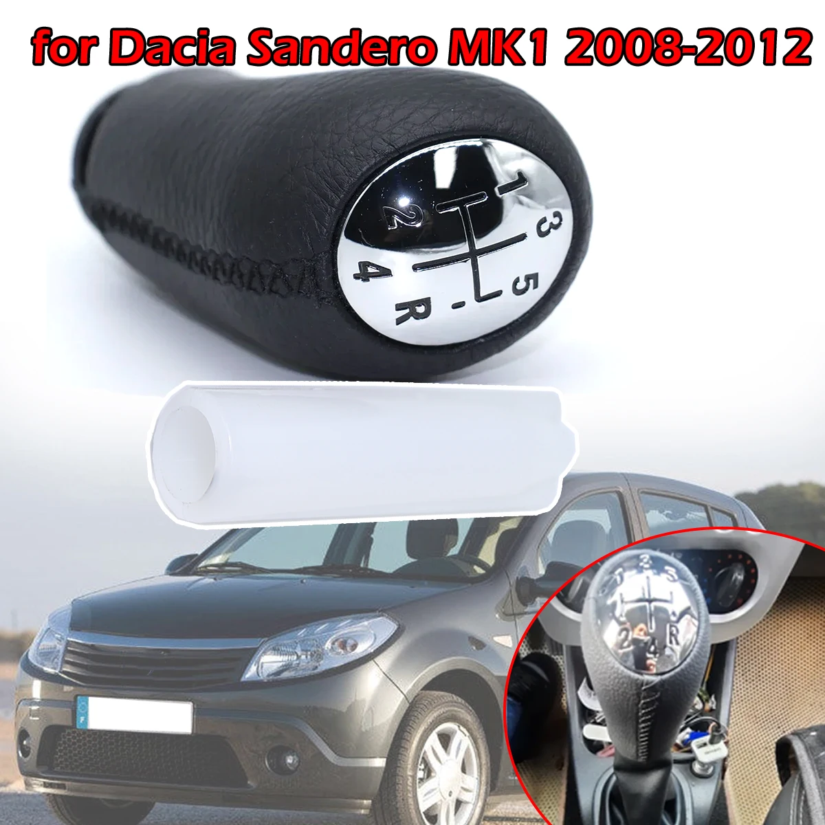 

For Dacia Sandero MK1 2008-2012 Gear Shift Knob Plastic Leather Matte MT 5Speed+R Ergonomic Design for Clio III Megane 2 MK3