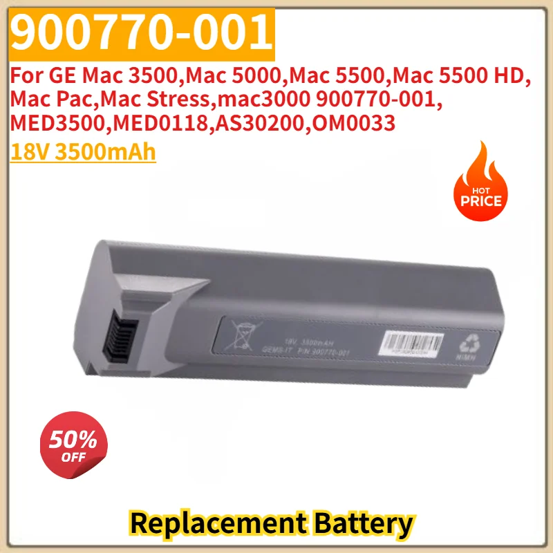 100% New 900770-001 Battery 18V 3500mAh for GE Mac 3000 3500 5000 5500,Mac Pac,Mac Stress,MED3500,MED0118,AS30200,OM0033