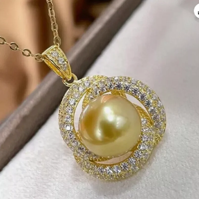 Hot selling Fine Jewelry  AAAA 10-11mm natural South Sea gold pearl pendant necklace 925s