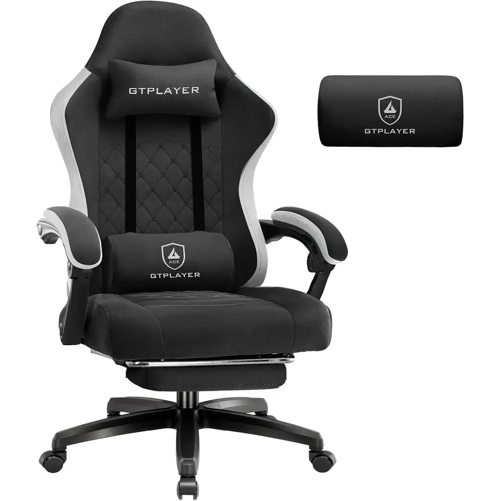 Chaise de bureau ergonomique inclinable pour le gaming avec repose-pieds, supporte 150 kg, noir-blanc