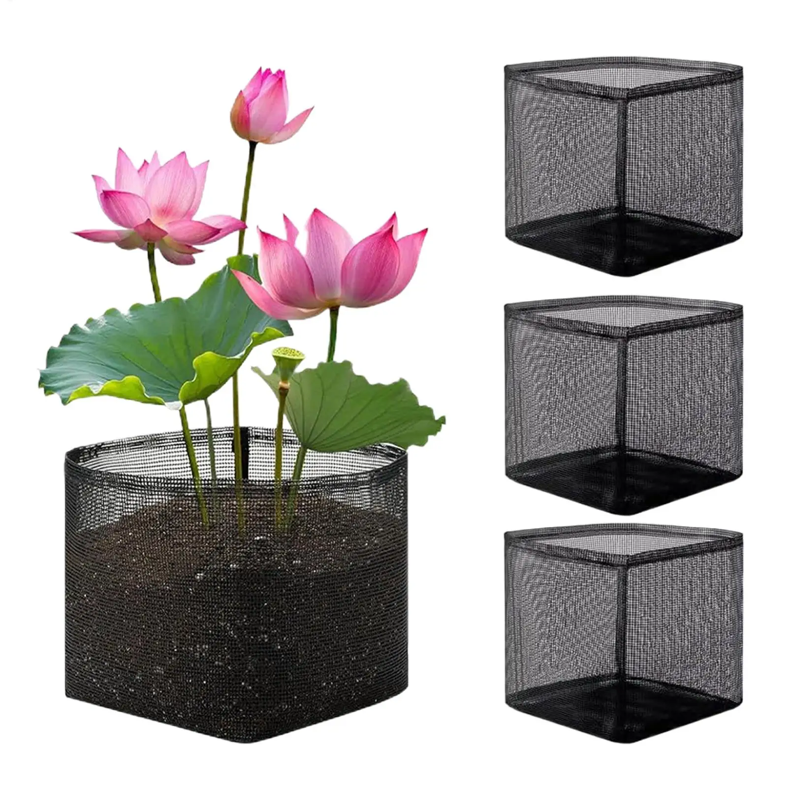 Pond Plant Baskets 4 Pieces PVC Breathable Reusable Heavy Duty Aquatic Pond Planting Pot for Indoor Outdoor Terrace Garden