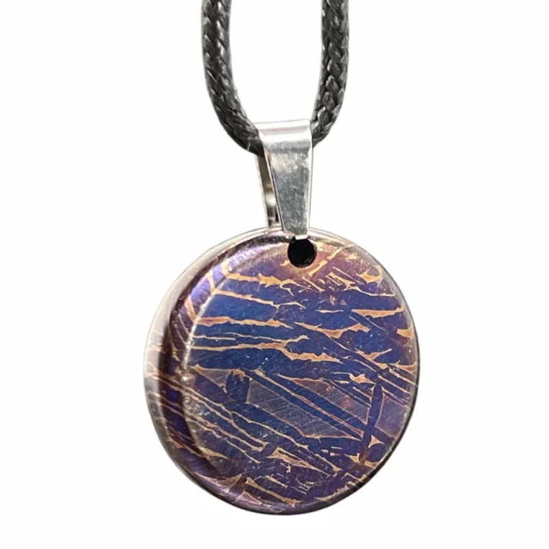 Muonionalusta Meteorite High Temperature Colored Round Pendant Natural Iron Meteorite Necklace Collectible Jewelry Gift LK558