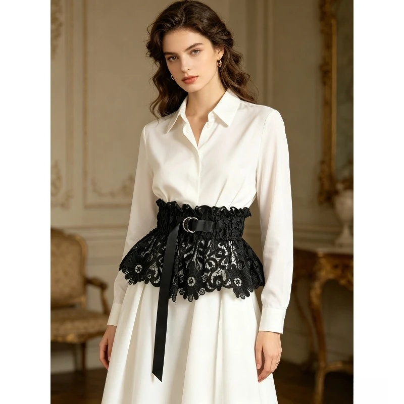 

1/2pcs Lace Waist Belt Elastic Wide Lace Waist Ornament Fashion Versatile Wide Belt For Shirt Decoration