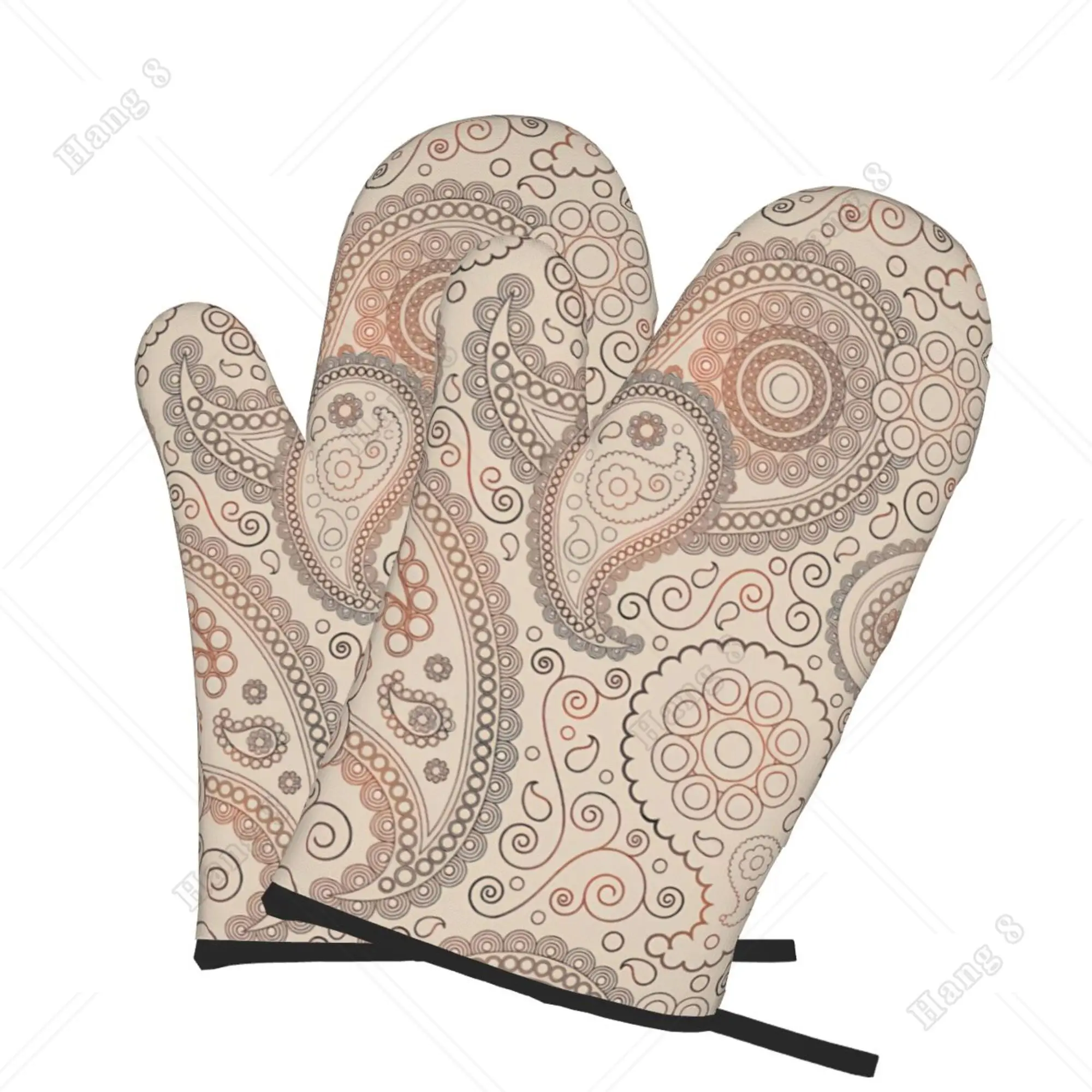 Paisley Pattern Oven Cooking Gloves for Women Kitchen Microwave Gloves Cooking Accessories Heat Resistant Barbecue One Size