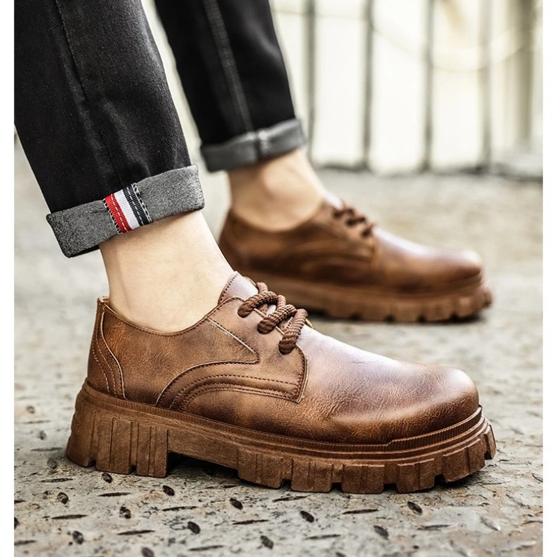 

Spring and Autumn Low-top Round-toe Solid Color Men's Large-sized High-quality Lace-up Leather Business Style Casual Shoes
