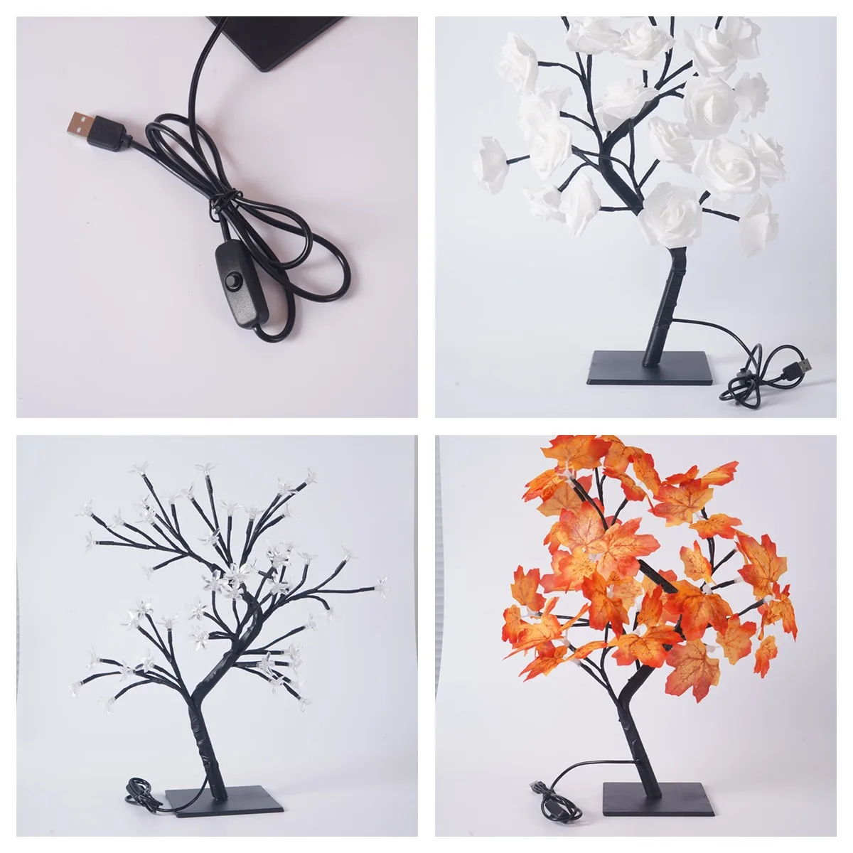 24LED Table Lamp Rose Flower Tree Night Light Christmas Home Party Wedding Bedroom Decoration Gift USB Plug Bedside Desk Lamp