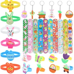 6-21Pcs Easter Theme Slap Bracelets Keychain Easter Eggs Bunny Wristband Rings Toys For Kids Birthday Easter Party Gifts Fillers