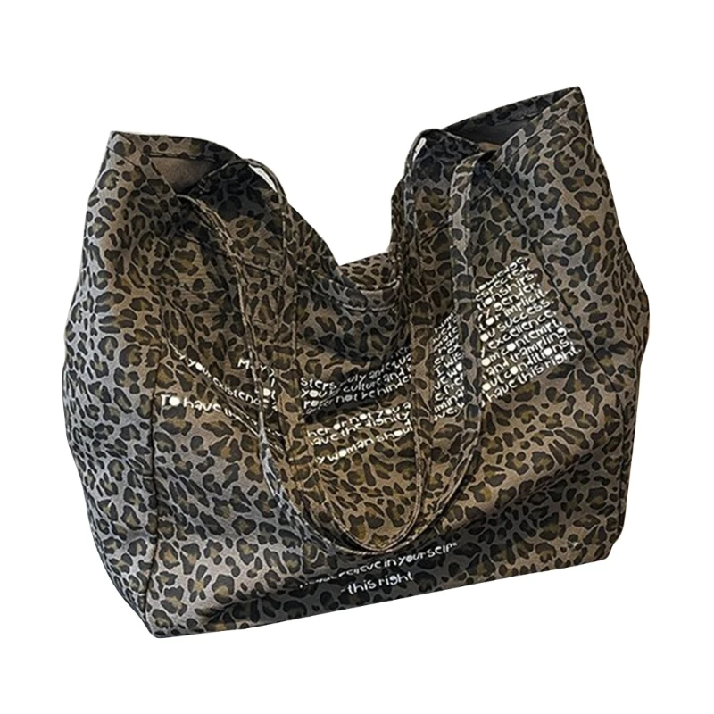 Bolsa lona elegante com padrão leopardo Bolsa ombro capacidade para mulheres