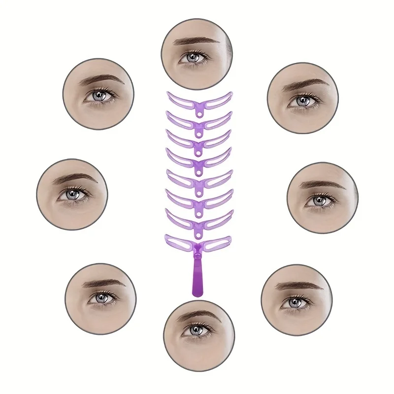 8-Piece Eyebrow Stencil Set: Low Allergenic, Silicone Brushes, ABS Plastic Handles - Perfect for All Skin Types