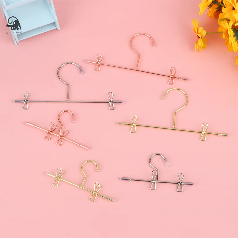 Metal Baby Clothes Pantyhose Clip Small Hanger Cute Mini Plastic Hangers Coat Dress Dolls Accessories for Doll Wardrobe