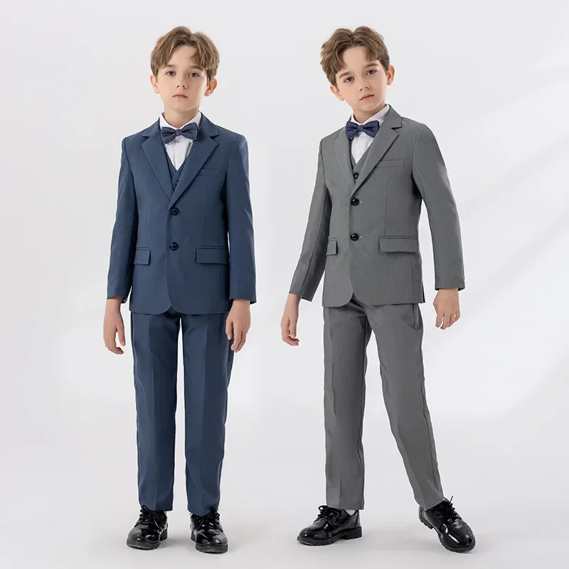 

Boys Grey Blue Slim Fit Suits Formal Wear Children Teenagers Best man Performance Host Clothes Kids Students Party Full Dress