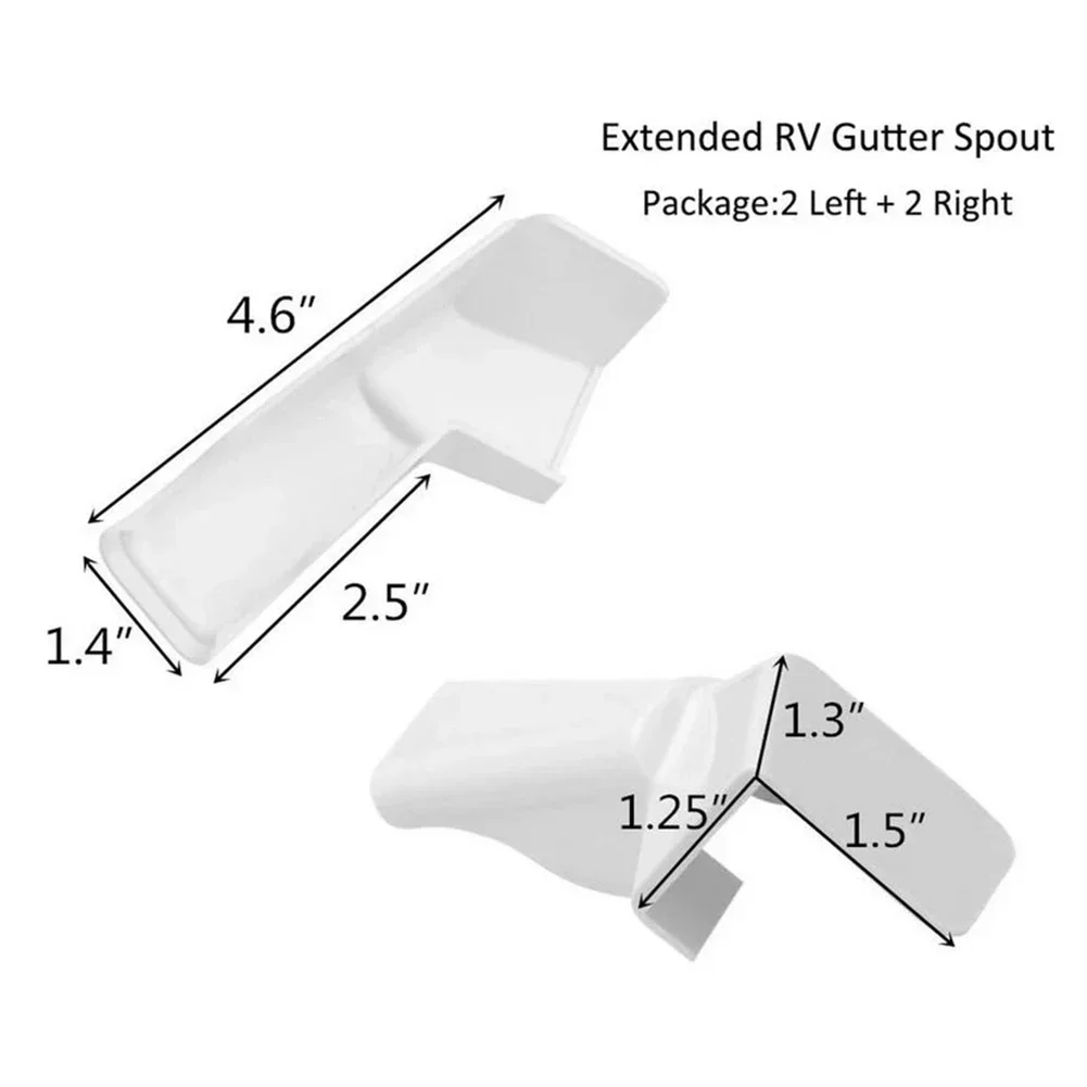 4pcs/kit White RV Rain Gutter Spout Long Version Left & Right Driver & Passenger Replace Car Accessories