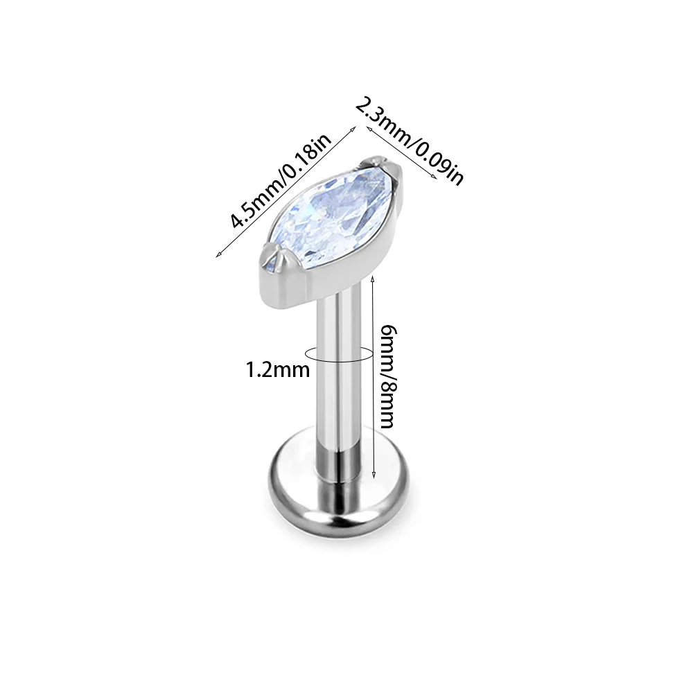 Solid Titanium Marquise Labret Lip Piercing Opal CZ Earring
